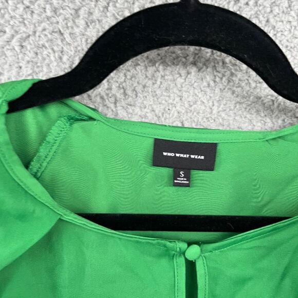 Who What Wear Balloon Long Sleeve Keyhole Blouse Kelly Green Sz Small - Picture 5 of 11